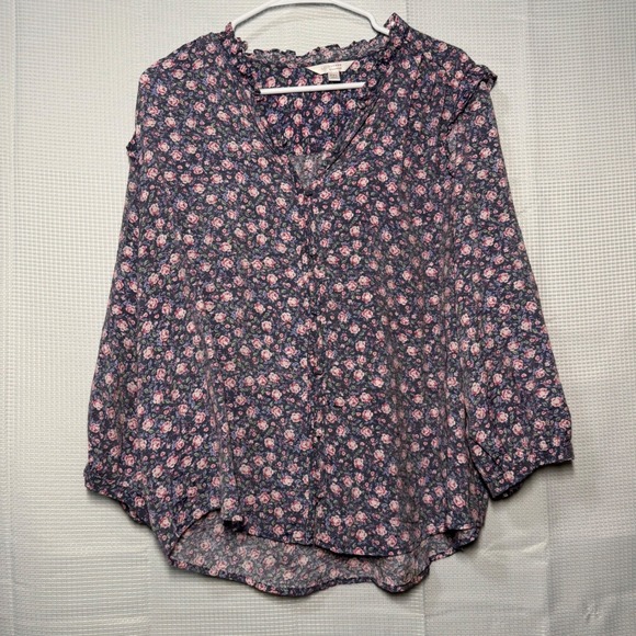 LC Lauren Conrad Tops - LC Lauren Conrad Blouse Floral Rayon Ruffle V-Neck Relaxed Boho Peasant XXL